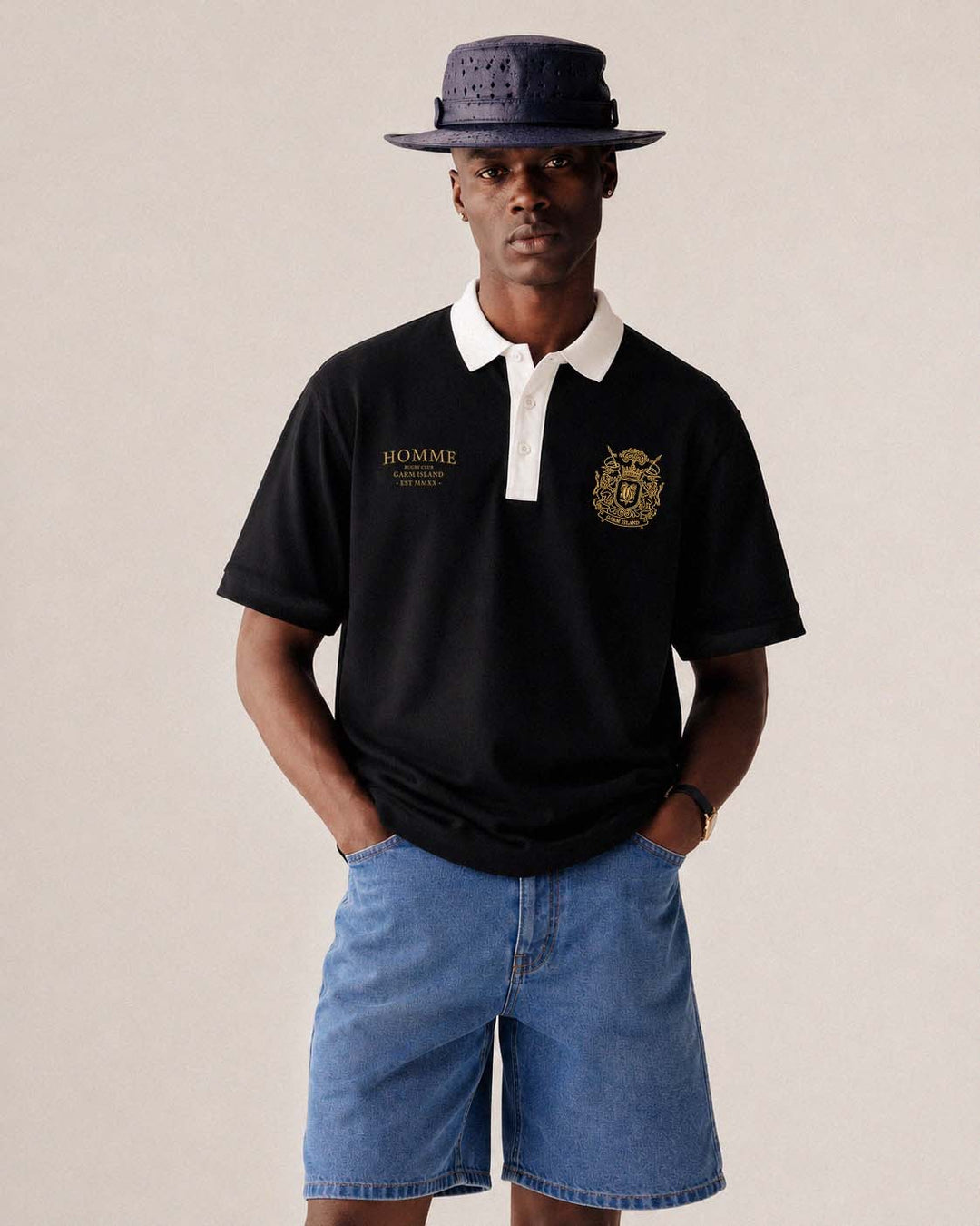 Garm Island Homme Embroidered Rugby Polo T-shirt in Black