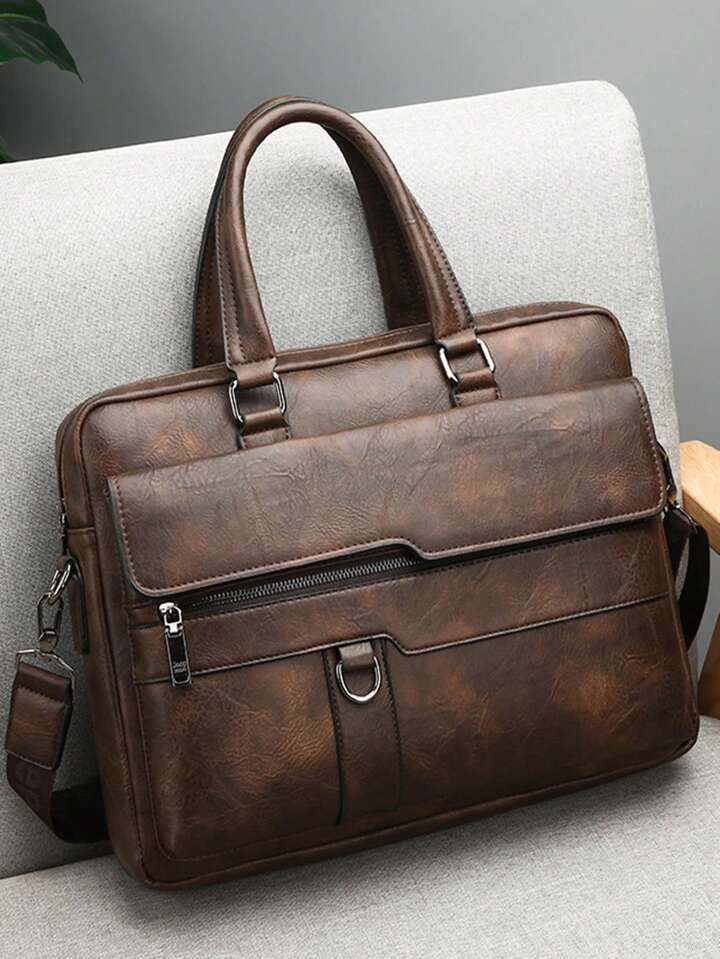 Rigid Classic Briefcase with Double Handle Zipper in brown