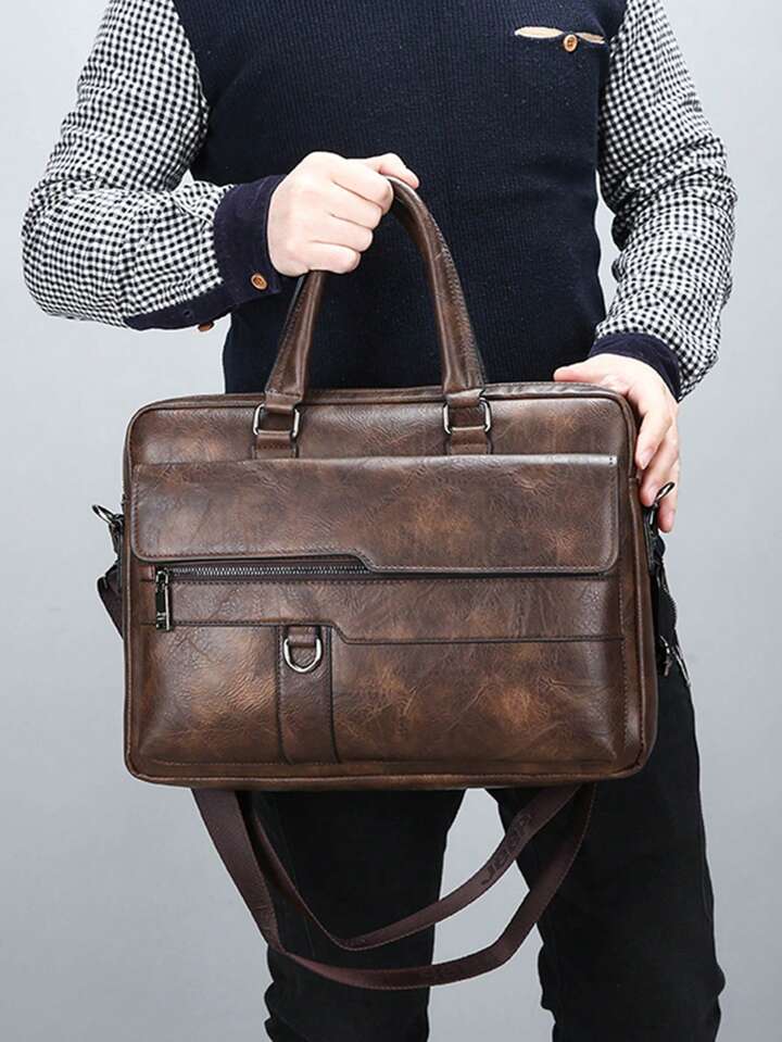 Rigid Classic Briefcase with Double Handle Zipper in brown