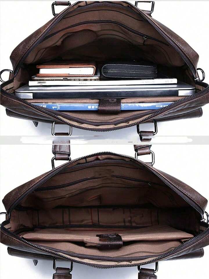 Rigid Classic Briefcase with Double Handle Zipper in brown