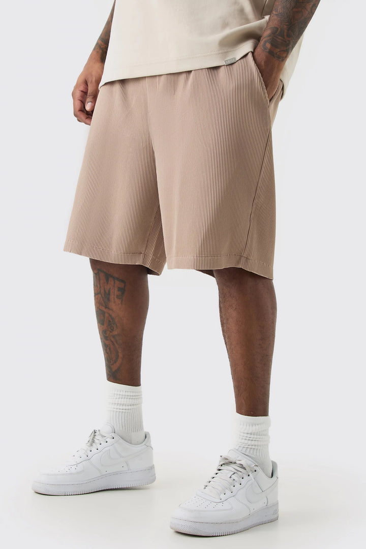 BOOHOOMAN PLUS ELASTICATED WAIST PLEATED COMFORT SHORT