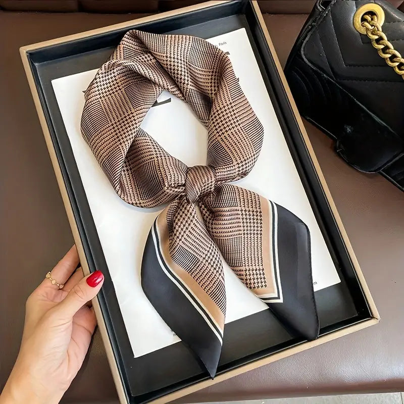 Square Simulation Satin Silk Scarf in Brown