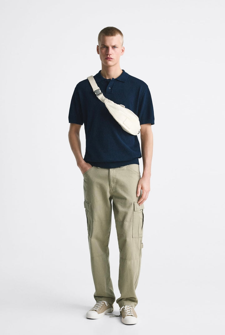 ZARA BASIC KNIT POLO SHIRT BLUE