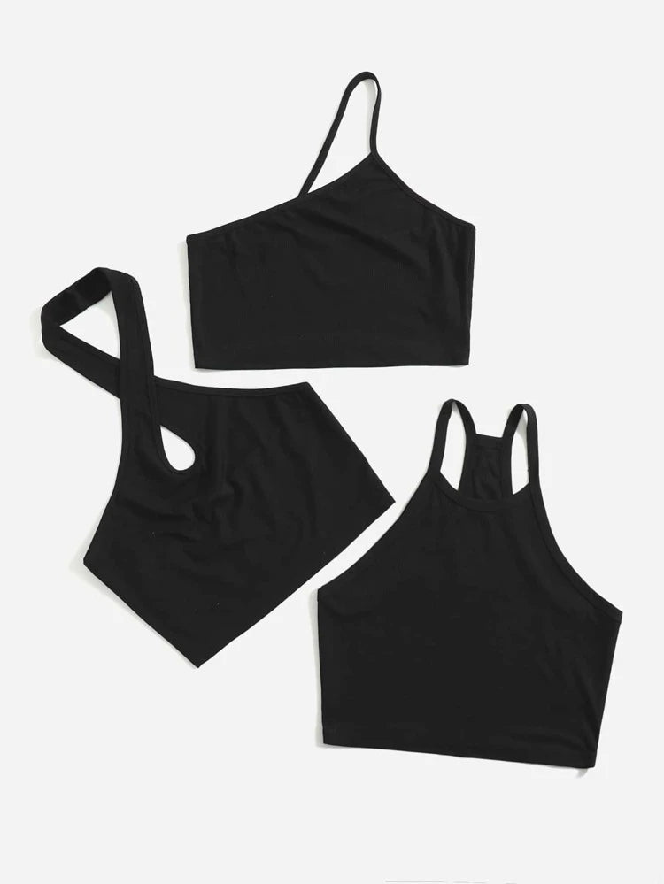 1pc One Shoulder Cami Top & 2pcs Halter Top