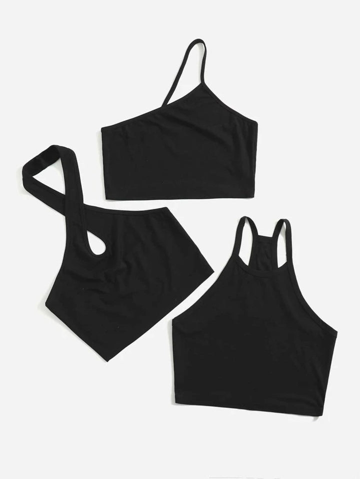 1pc One Shoulder Cami Top & 2pcs Halter Top
