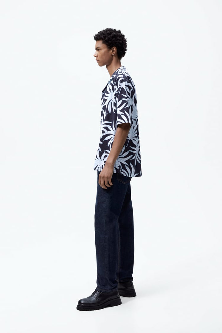 ZARA PALM TREE PRINT STRETCH SHIRT