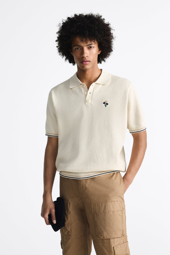 ZARA EMBROIDERED KNIT POLO SHIRT