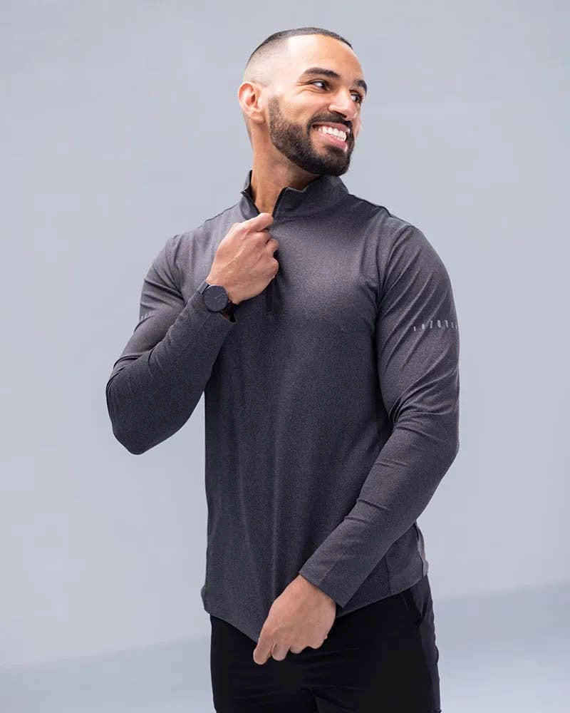 Compression Sports Longsleeve 1/4 Zip T-shirt in Grey