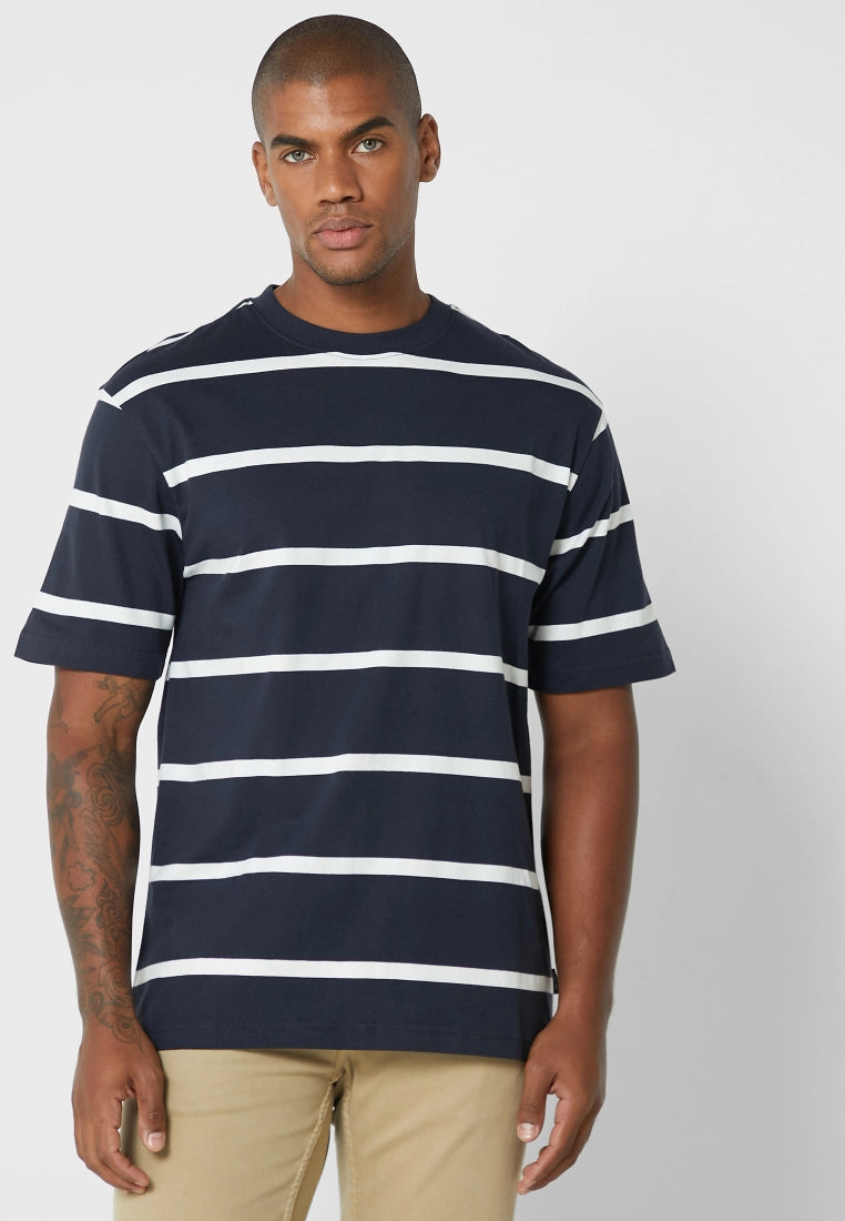 Only & Sons Harry Striped Crew Neck T-Shirt in Navy/White