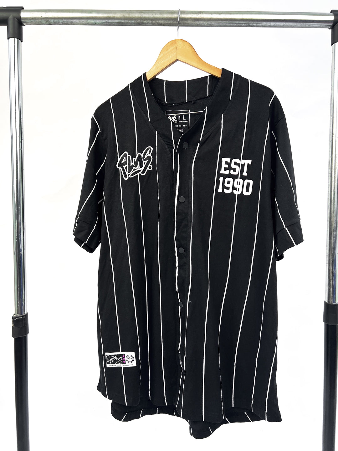 Plus Pinstripe baseball T-shirt in black