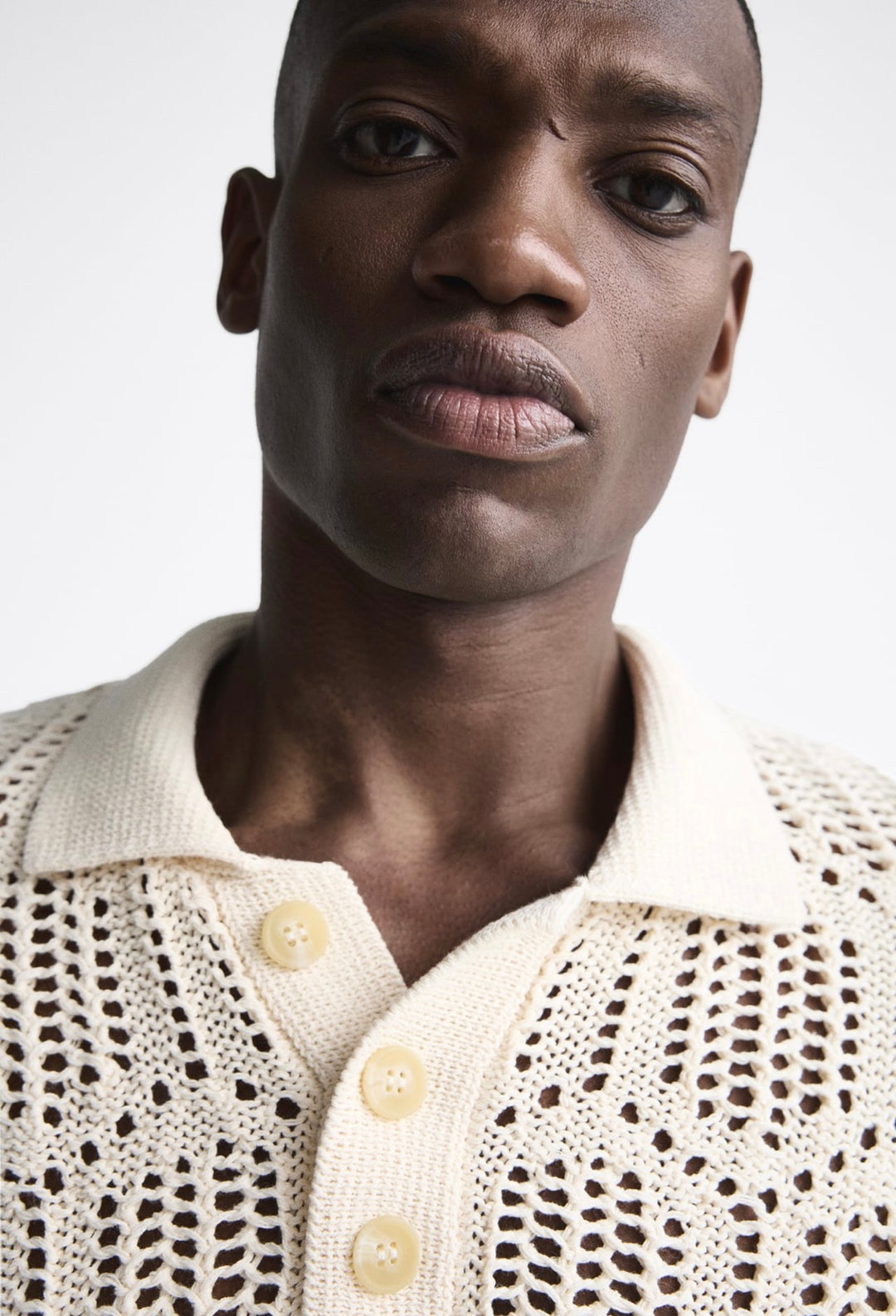 ZARA CROCHET KNIT POLO SAND