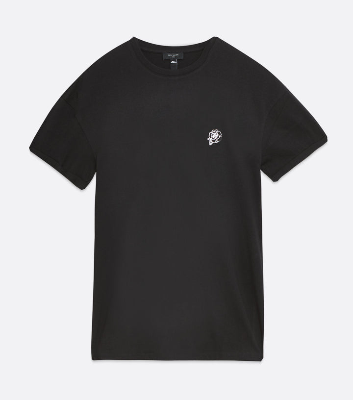 New Look Black Rose Embroidered Short Sleeve T-Shirt