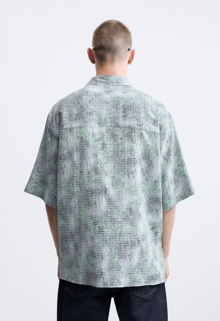 ZARA PIXELATED PRINTED SHIRT LIGHT GREEN