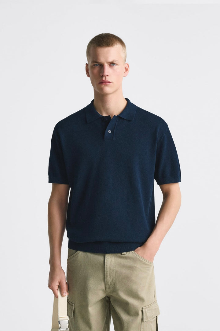 ZARA BASIC KNIT POLO SHIRT BLUE