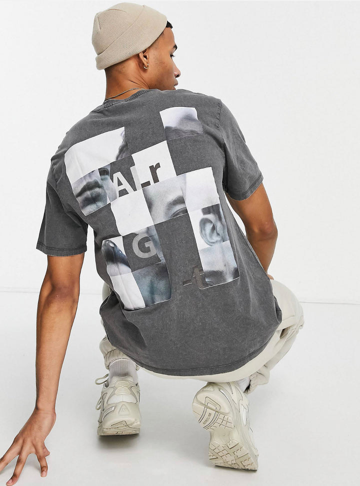 Only&Sons Oversized Backprint T-shirt in washed black