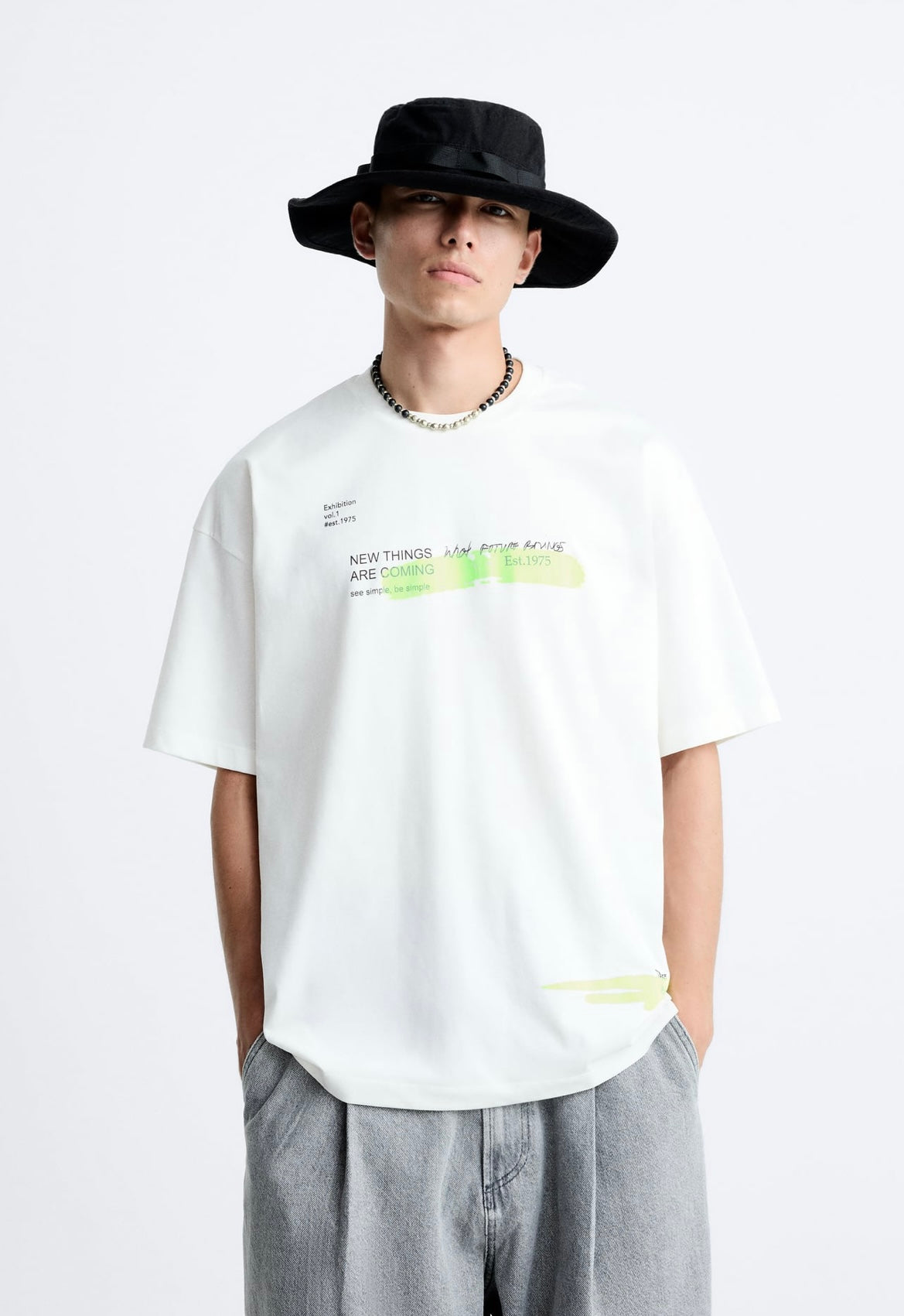 ZARA SLOGAN PRINT T-SHIRT OYSTER WHITE – Garmisland