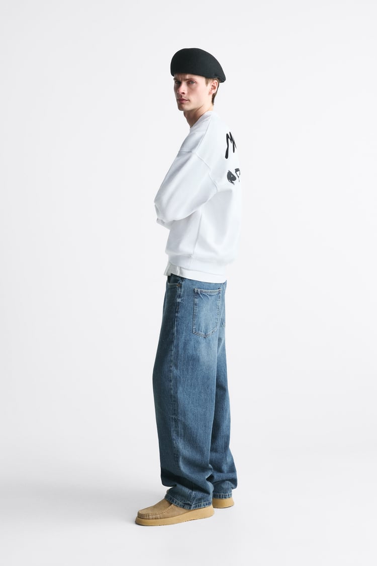 ZARA CONTRAST PRINTED SWEATSHIRT WHITE