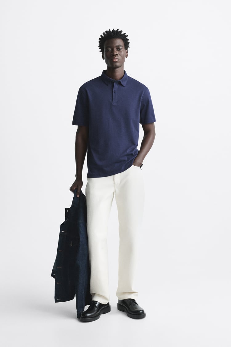 ZARA POLO SHIRT WITH MERCERISED FINISH NAVY BLUE