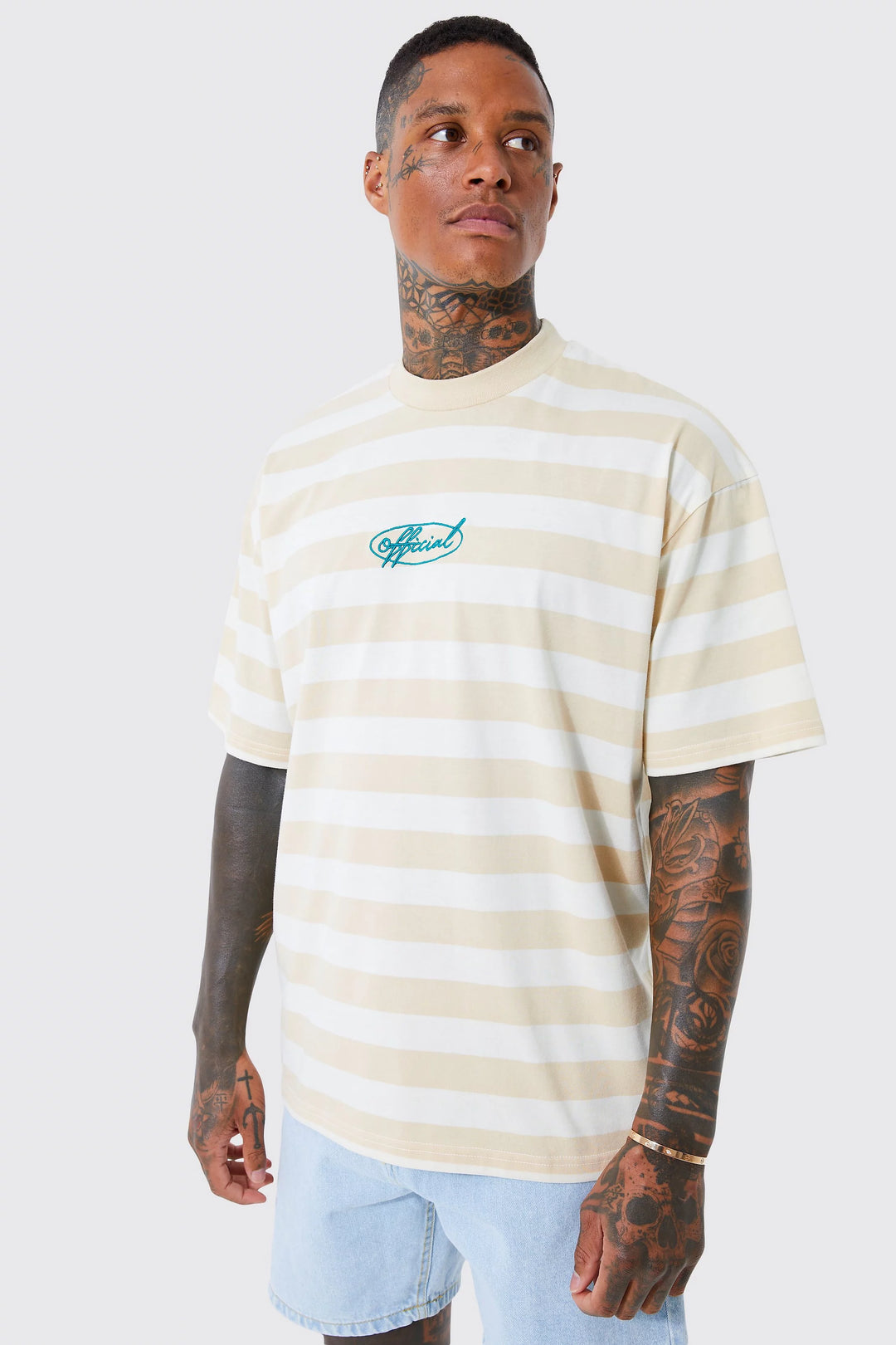 BOOHOOMAN OVERSIZED OFFICIAL STRIPE T-SHIRT