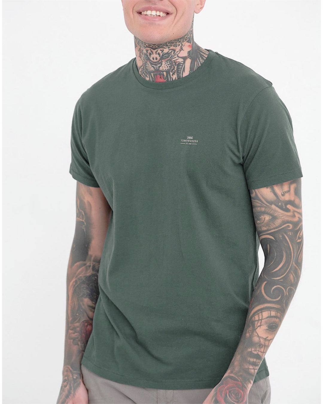 FUNKY BUDDHA Essential cotton crew neck t-shirt khaki green