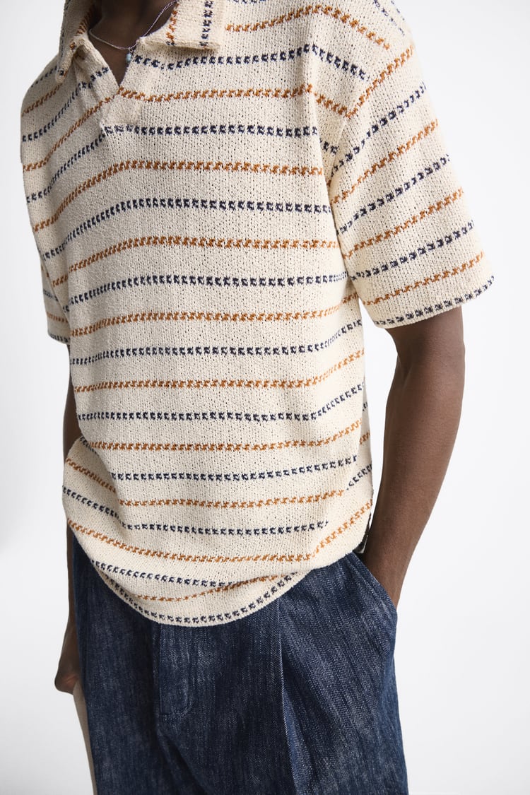 ZARA STRIPED KNIT POLO SHIRT