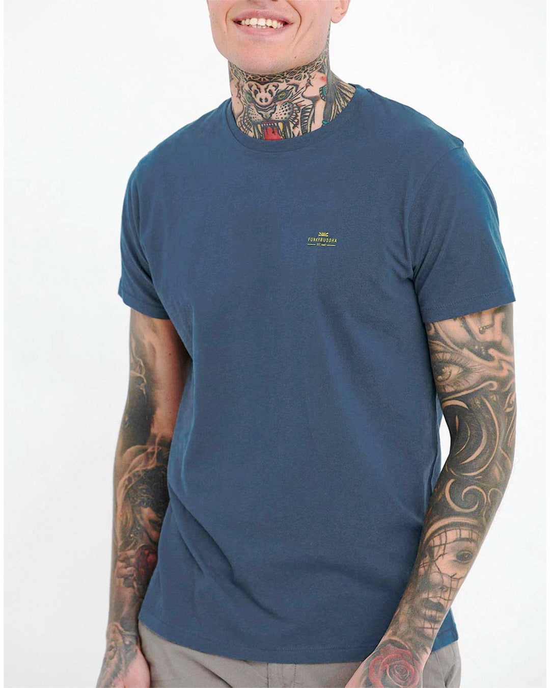 FUNKY BUDDHA Essential cotton crew neck t-shirt in dusty blue