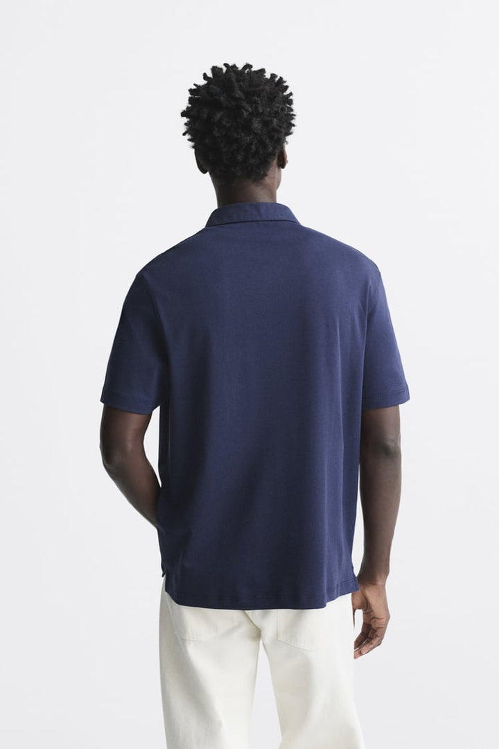 ZARA POLO SHIRT WITH MERCERISED FINISH NAVY BLUE