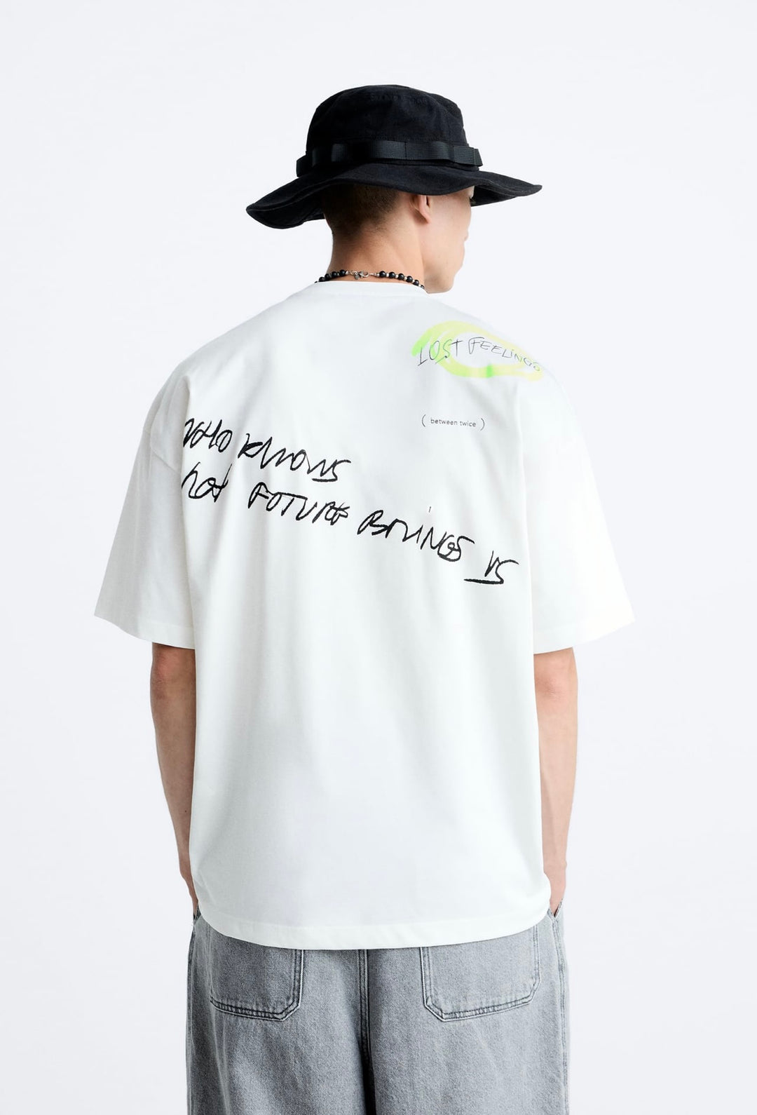 ZARA SLOGAN PRINT T-SHIRT OYSTER WHITE