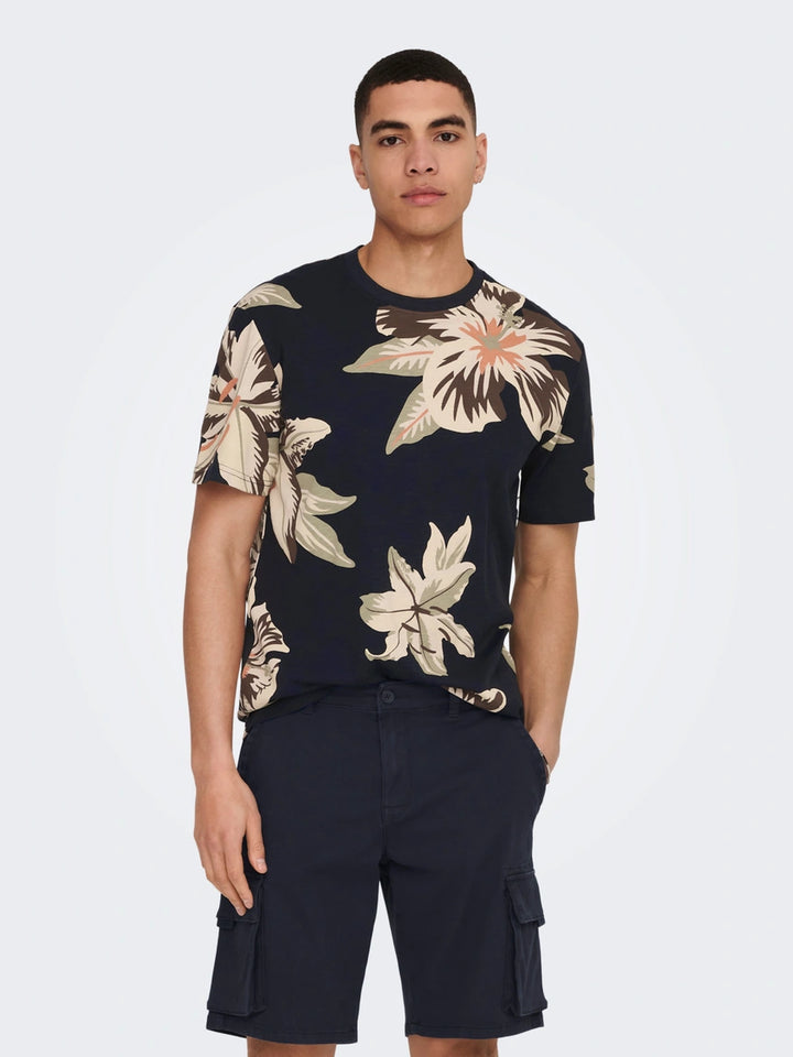 Only & Sons ONSKLOP FLORAL T-shirt in black