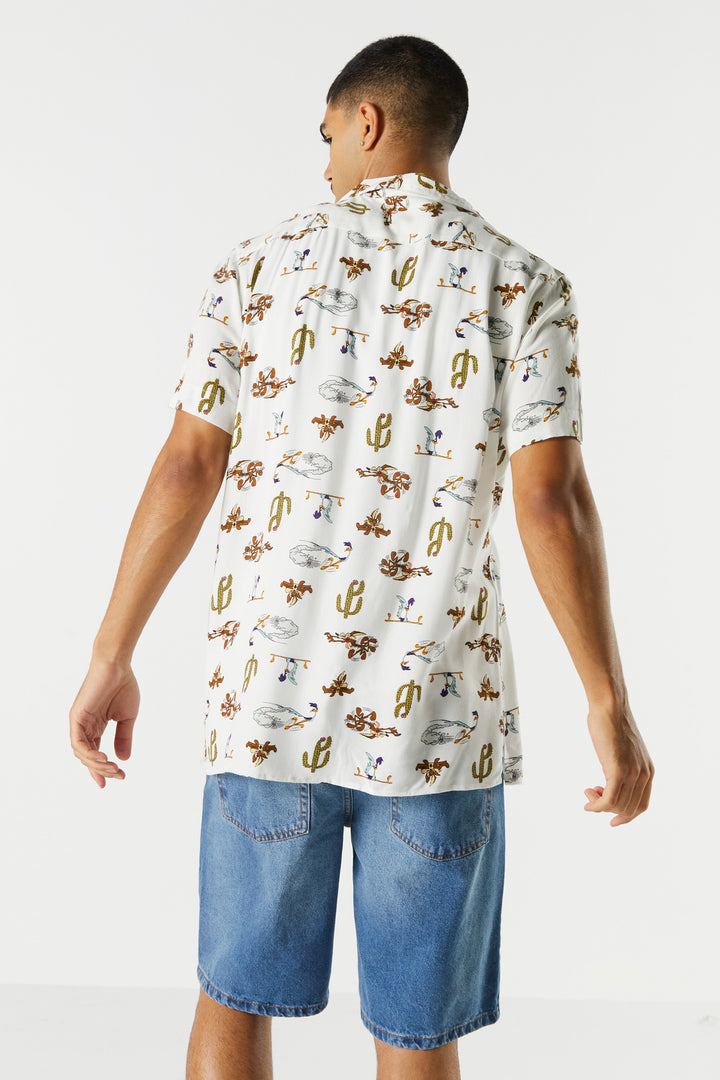 Road Runner and Coyote Print Button-Up Top