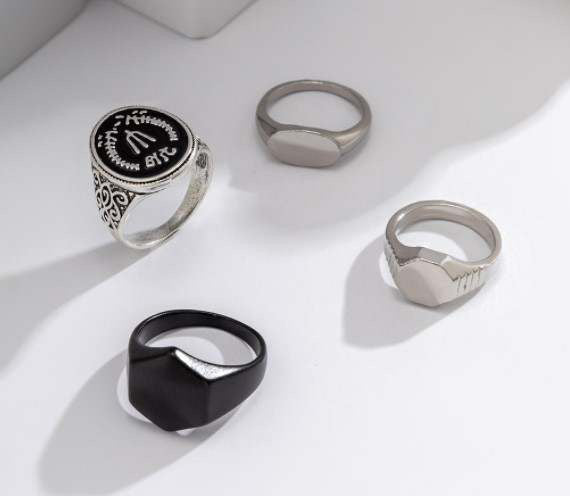 4 Pcs/set Punk Hexagon Ring