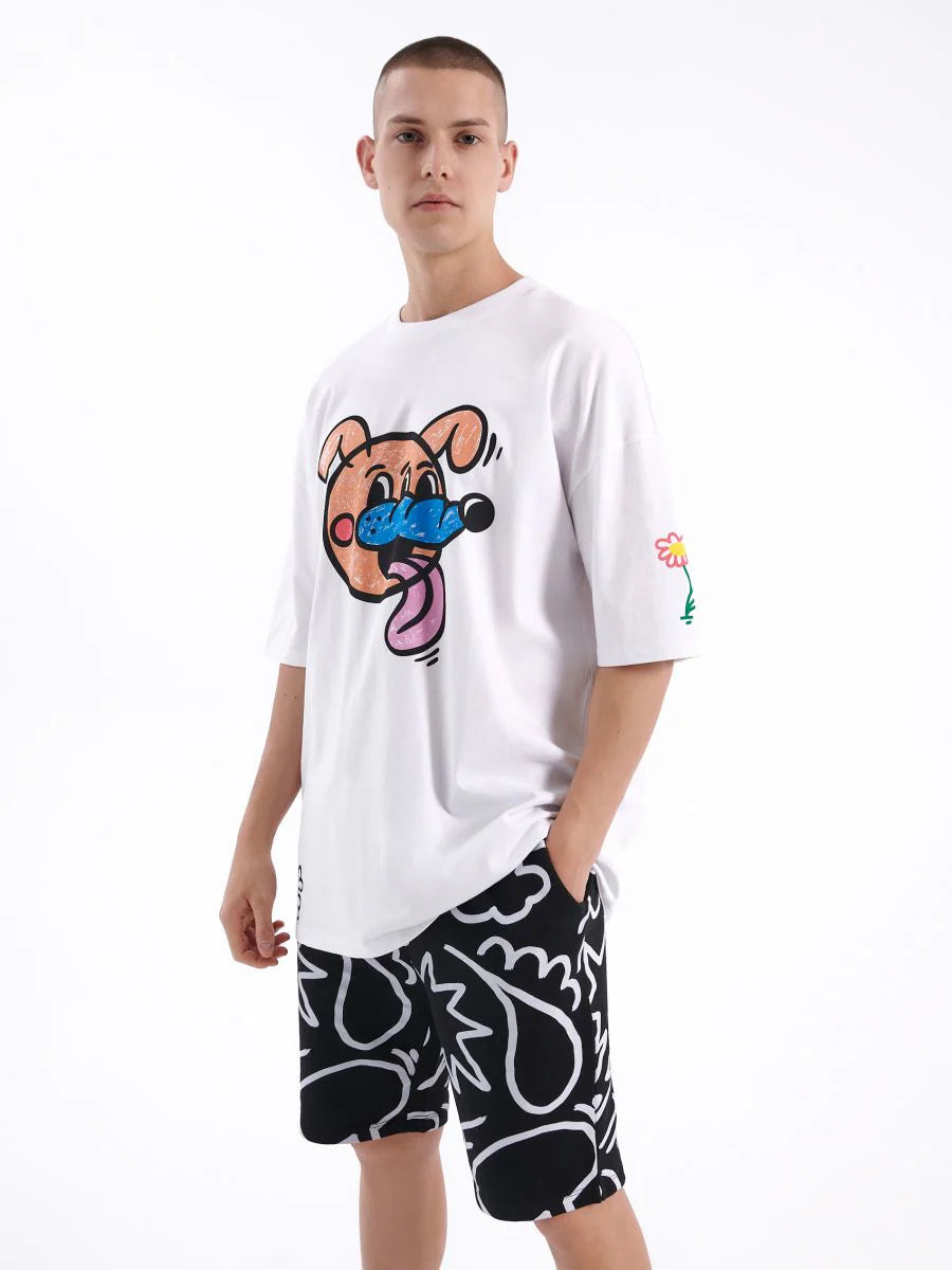 Housebrand doodle dog t-shirt in white