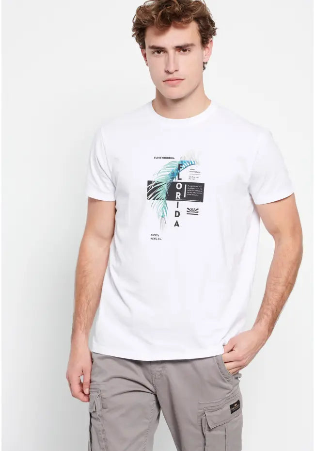 FUNKY BUDDHA Men's graphic printed t-shirt white