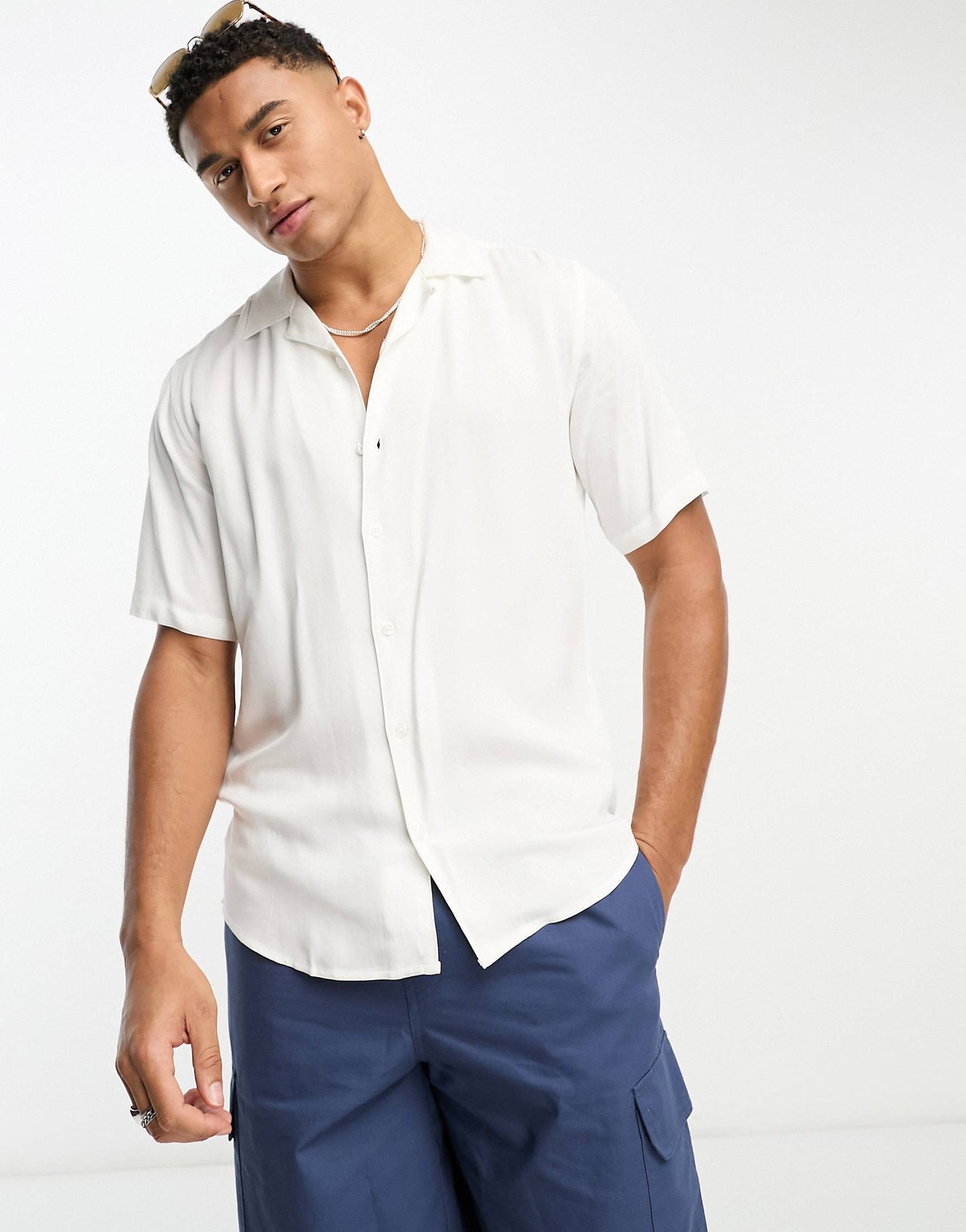 Indicode Jersey Revere Collar Shirt in white