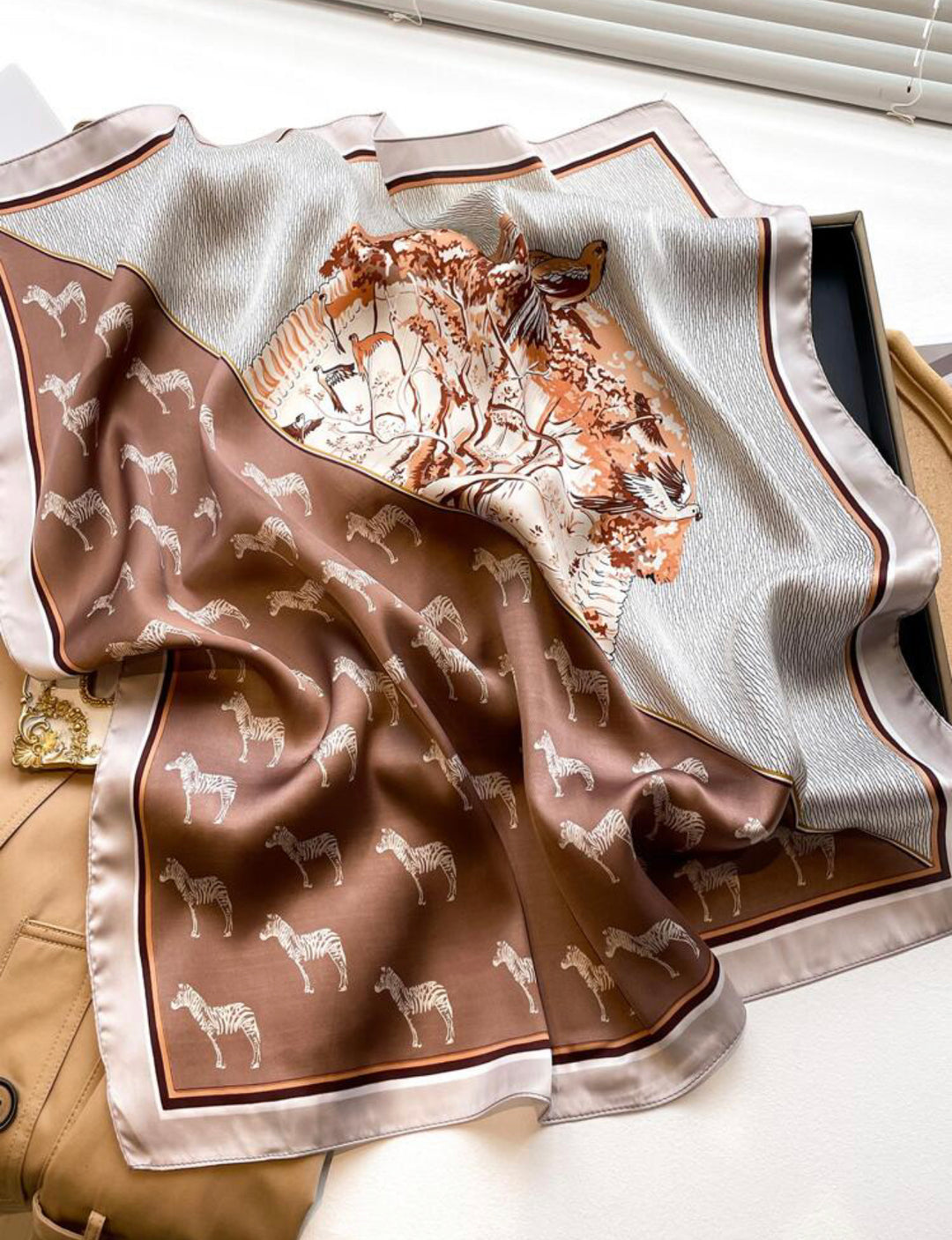 Bird and tree pattern print bandana in brown