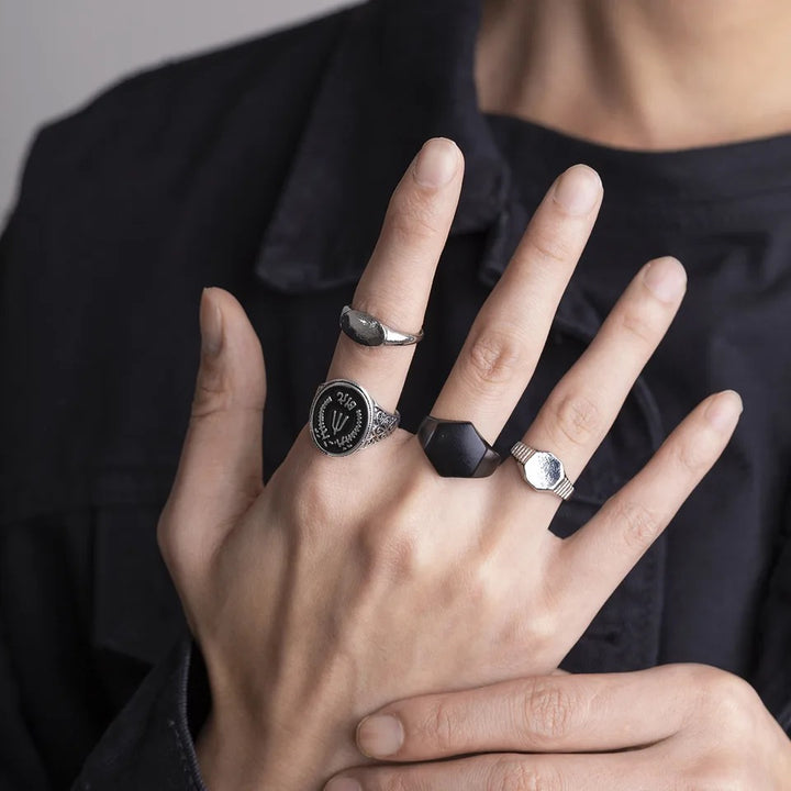 4 Pcs/set Punk Hexagon Ring