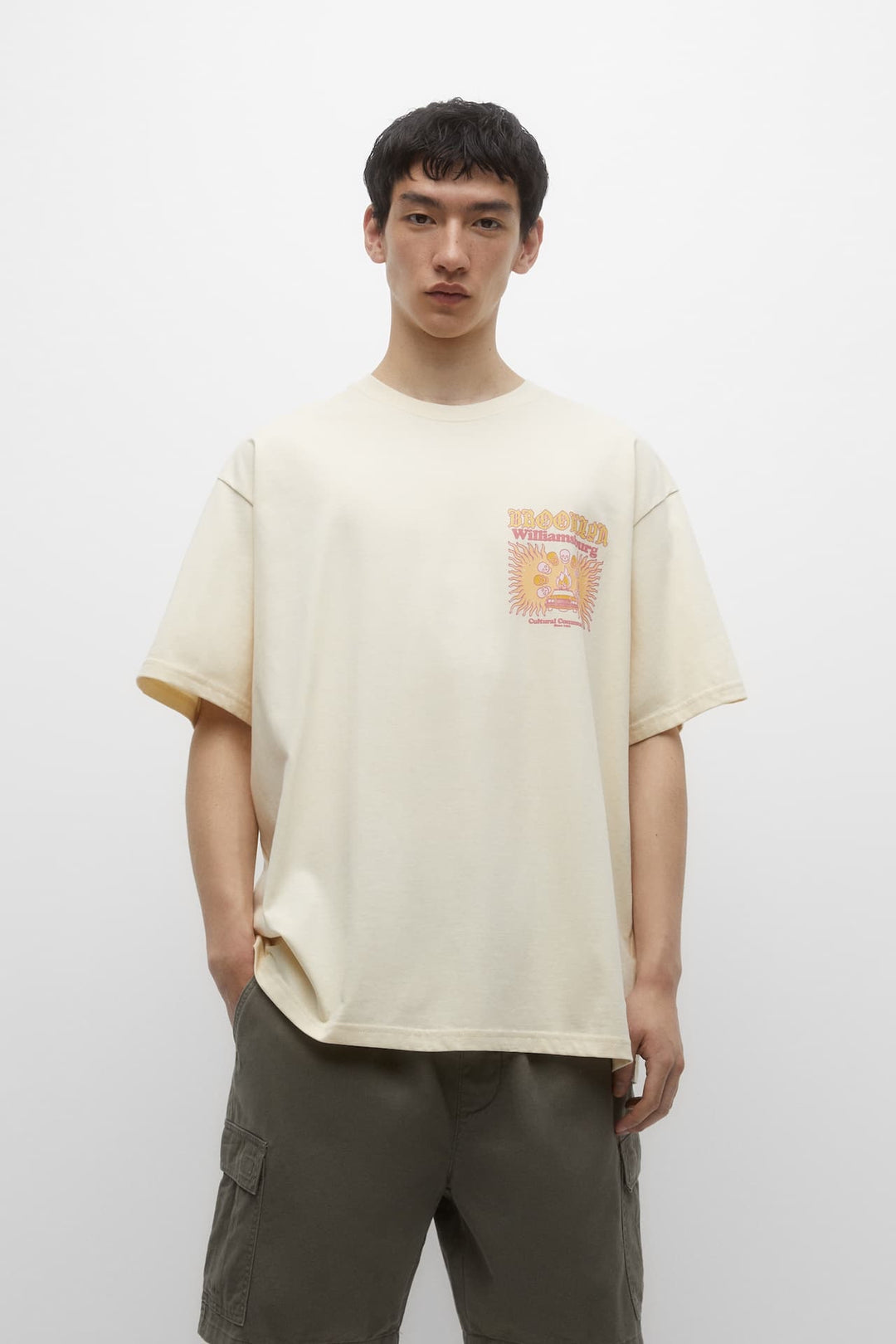 Pull&Bear backprint short sleeve t-shirt in beige