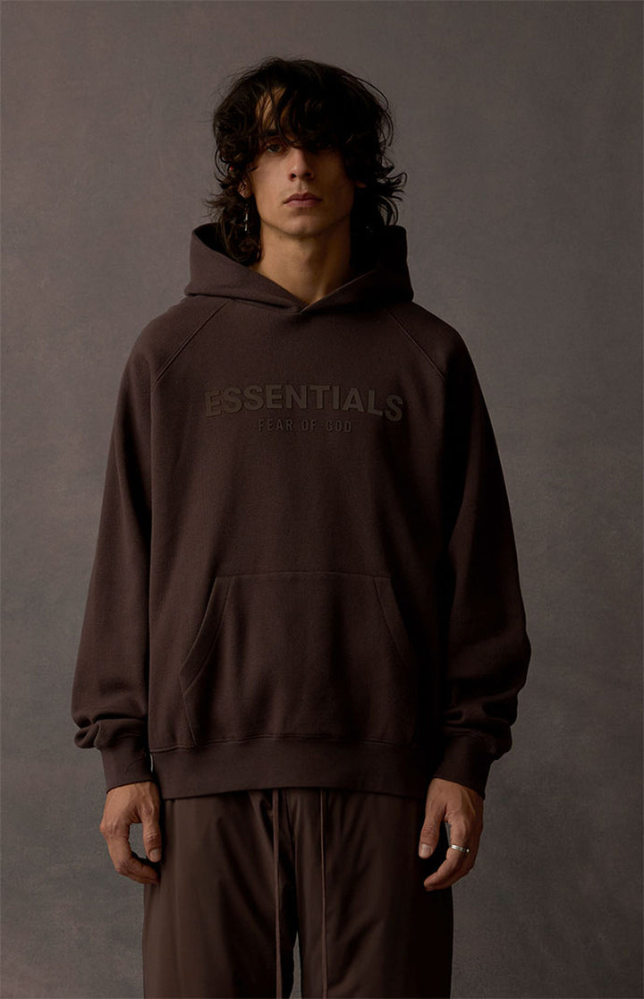 FEAR OF GOD ESSENTIALS WAFFLE RAGLAN HOODIE IN CHOCOLATE