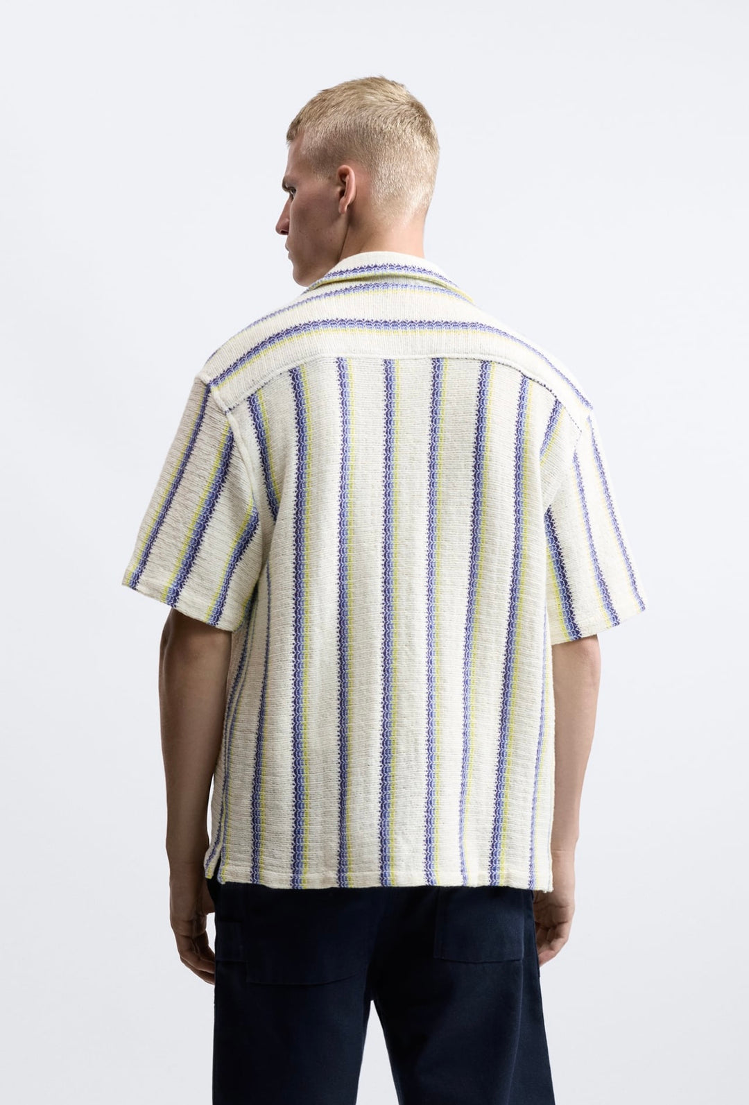 ZARA STRIPED CROCHET SHIRT ECRU/BLUE