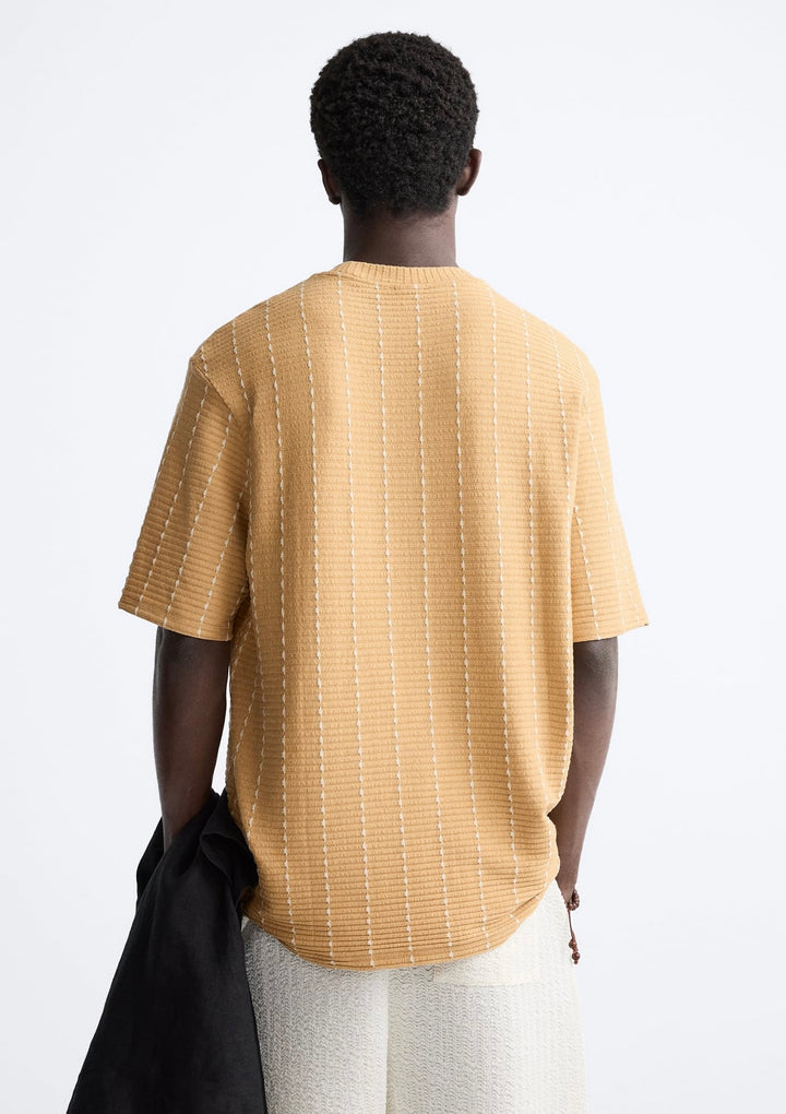 ZARA VERTICAL JACQUARD T-SHIRT MUSTARD