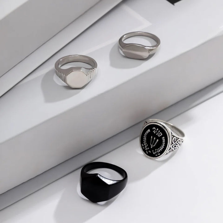 4 Pcs/set Punk Hexagon Ring