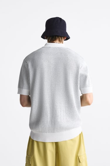 ZARA TEXTURED KNIT POLO SHIRT ECRU