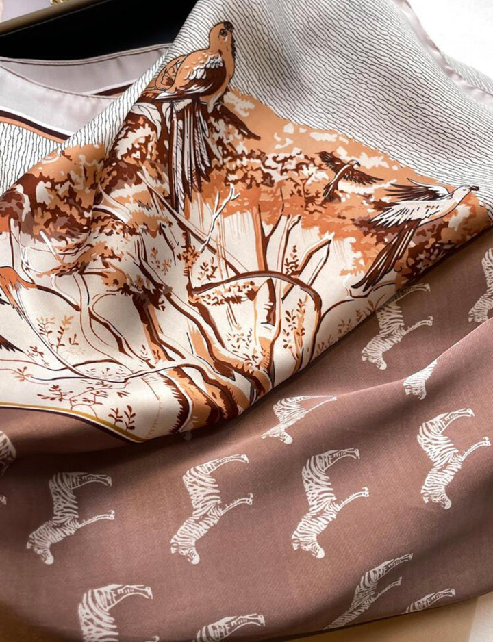 Bird and tree pattern print bandana in brown