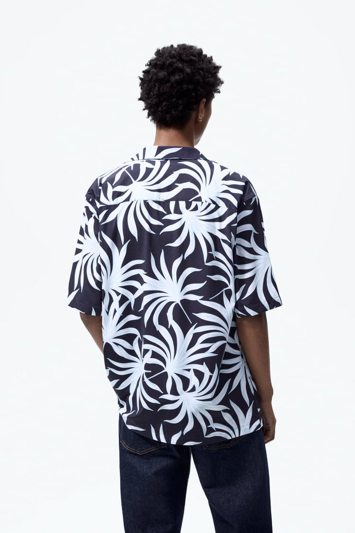 ZARA PALM TREE PRINT STRETCH SHIRT