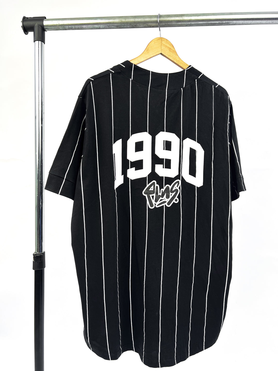 Plus Pinstripe baseball T-shirt in black