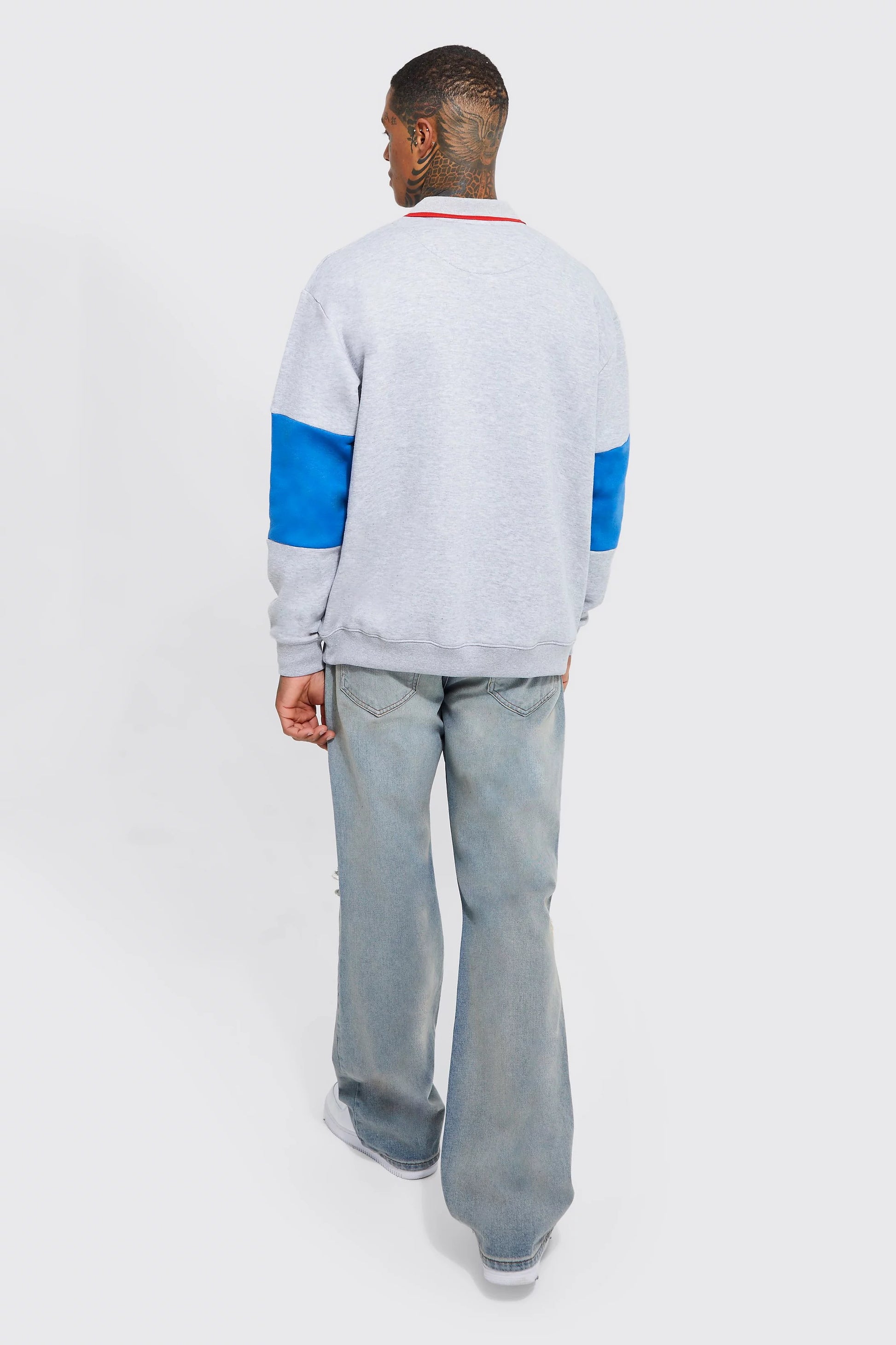 BOOHOOMAN OVERSIZED BOXY PANELLED RUGBY SWEATSHIRT GREY MARL Garmisland