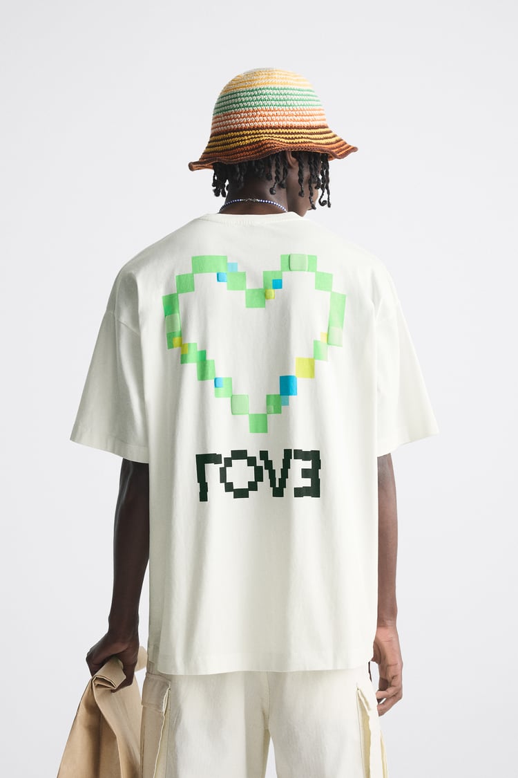 ZARA PIXELATED PRINT T SHIRT IN WHITE Garmisland