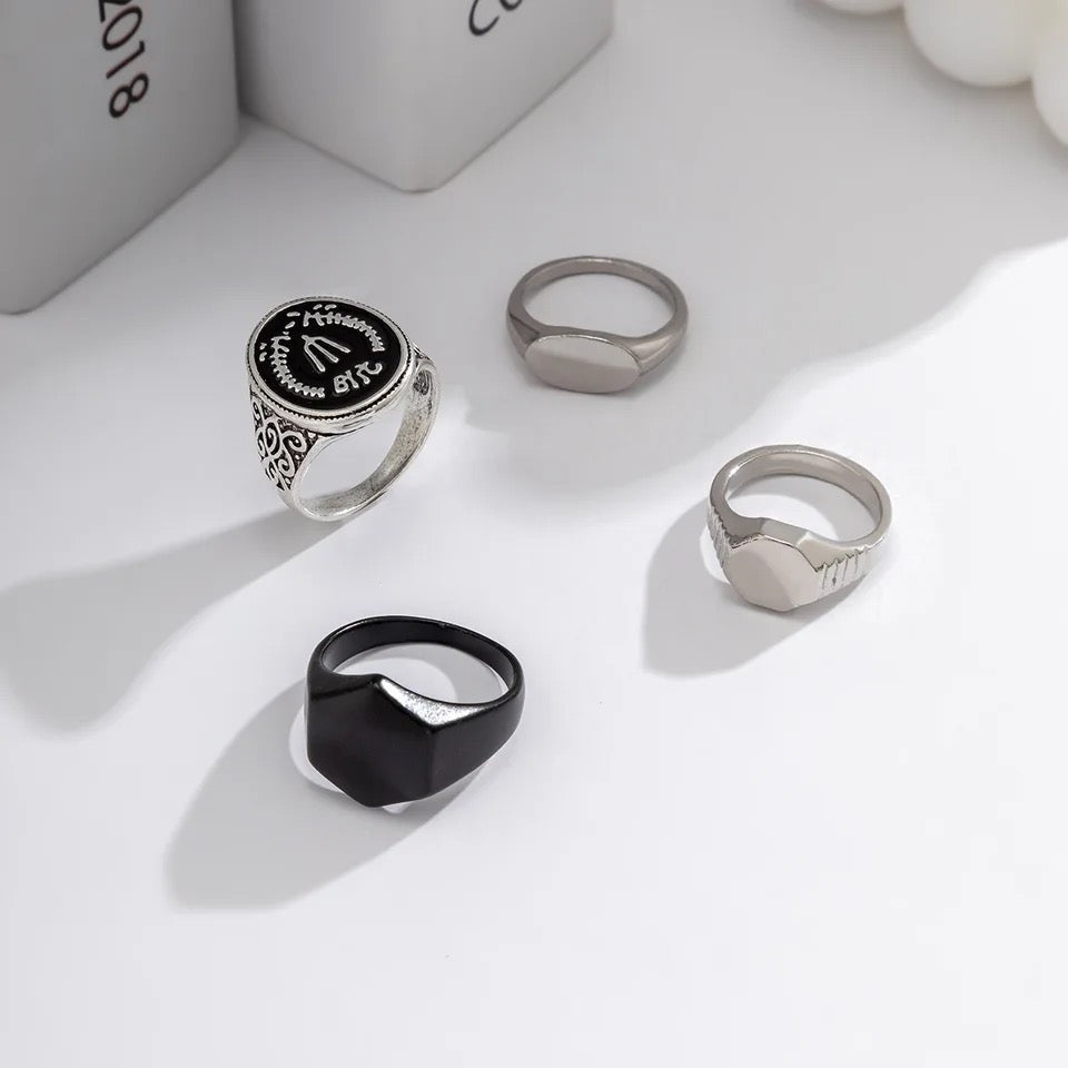 4 Pcs/set Punk Hexagon Ring