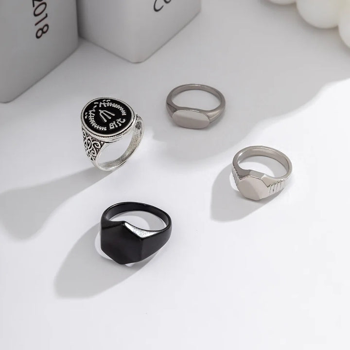 4 Pcs/set Punk Hexagon Ring