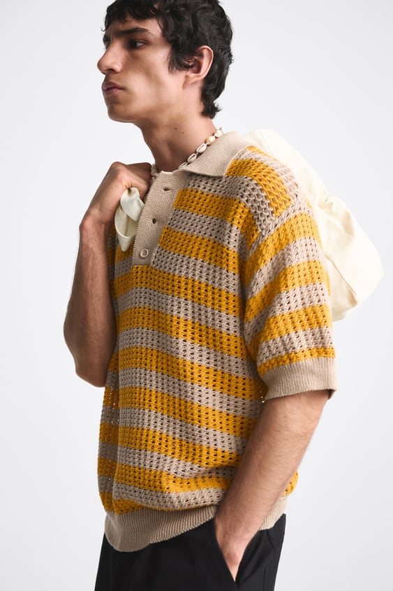 ZARA STRIPED KNIT POLO SHIRT